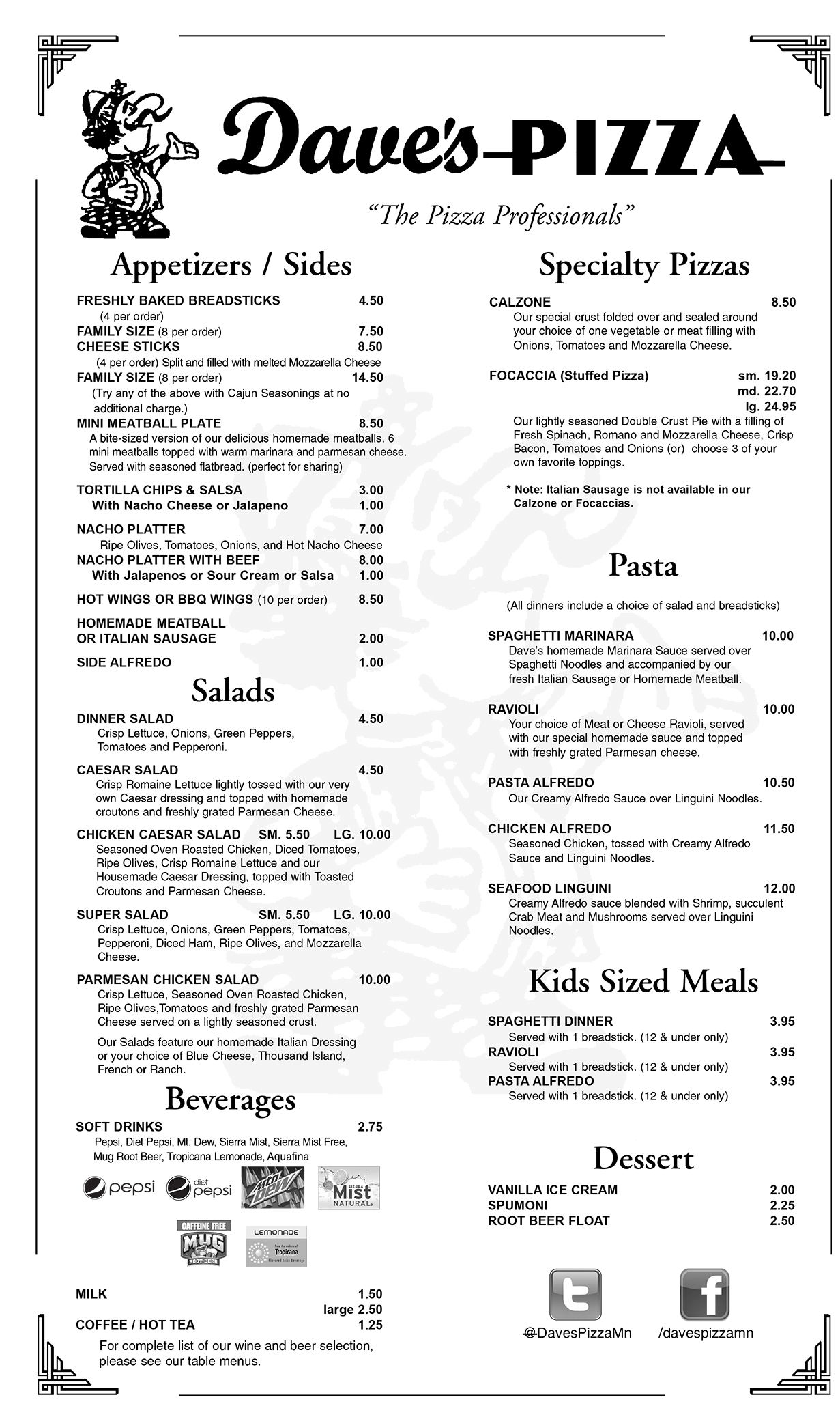 Dave’s Pizza Bemidji Menus